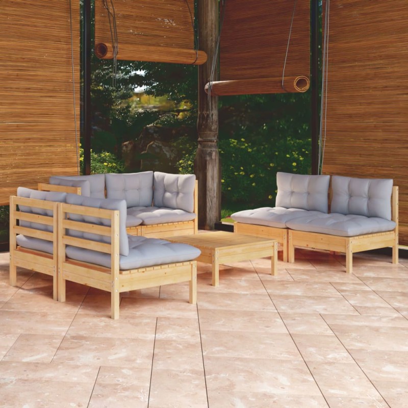 vidaXL 7-tlg. Garten-Lounge-Set mit Grauen Kissen Kiefer Massivholz vidaXL 7-tlg. Garten-Lounge-Set mit Grauen Kissen Kiefer Massivholz