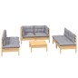 vidaXL 7-tlg. Garten-Lounge-Set mit Grauen Kissen Kiefer Massivholz vidaXL 7-tlg. Garten-Lounge-Set mit Grauen Kissen Kiefer Massivholz