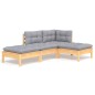 vidaXL 4-tlg. Garten-Lounge-Set mit Grauen Kissen Kiefer Massivholz vidaXL 4-tlg. Garten-Lounge-Set mit Grauen Kissen Kiefer Massivholz