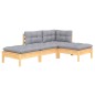 vidaXL 4-tlg. Garten-Lounge-Set mit Grauen Kissen Kiefer Massivholz vidaXL 4-tlg. Garten-Lounge-Set mit Grauen Kissen Kiefer Massivholz