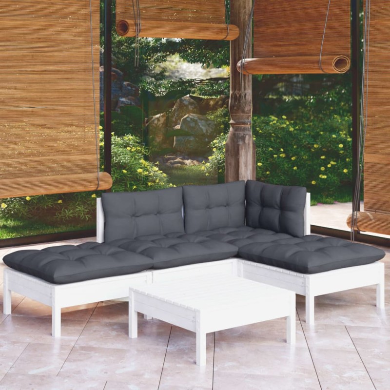 vidaXL 5-tlg. Garten-Lounge-Set mit Kissen Weiß Kiefernholz vidaXL 5-tlg. Garten-Lounge-Set mit Kissen Weiß Kiefernholz