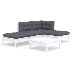 vidaXL 5-tlg. Garten-Lounge-Set mit Kissen Weiß Kiefernholz