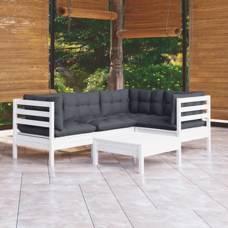 vidaXL 5-tlg. Garten-Lounge-Set mit Kissen Weiß Kiefernholz vidaXL 5-tlg. Garten-Lounge-Set mit Kissen Weiß Kiefernholz