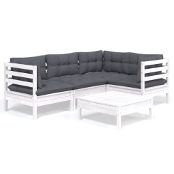vidaXL 5-tlg. Garten-Lounge-Set mit Kissen Weiß Kiefernholz