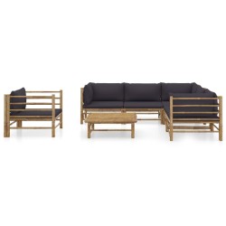 vidaXL 7-tlg. Garten-Lounge-Set mit Dunkelgrauen Kissen Bambus