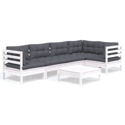 vidaXL 6-tlg. Garten-Lounge-Set mit Kissen Weiß Kiefernholz