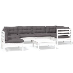 vidaXL 7-tlg. Garten-Lounge-Set mit Kissen Weiß Kiefernholz