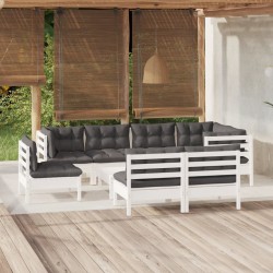 vidaXL 9-tlg. Garten-Lounge-Set mit Kissen Weiß Kiefer Massivholz