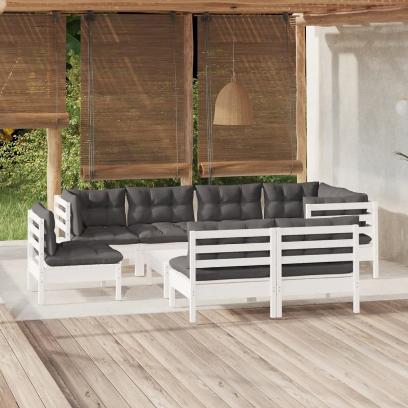 vidaXL 9-tlg. Garten-Lounge-Set mit Kissen Weiß Kiefer Massivholz vidaXL 9-tlg. Garten-Lounge-Set mit Kissen Weiß Kiefer Massivholz