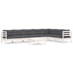 vidaXL 8-tlg. Garten-Lounge-Set mit Kissen Weiß Kiefer Massivholz