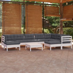 vidaXL 10-tlg. Garten-Lounge-Set mit Kissen Weiß Kiefer Massivholz