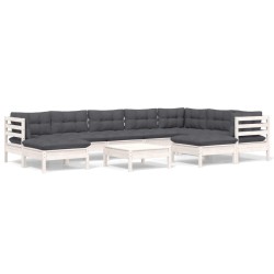 vidaXL 10-tlg. Garten-Lounge-Set mit Kissen Weiß Kiefer Massivholz