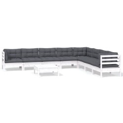 vidaXL 9-tlg. Garten-Lounge-Set mit Kissen Weiß Kiefer Massivholz