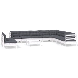 vidaXL 11-tlg. Garten-Lounge-Set mit Kissen Weiß Massivholz Kiefer