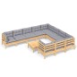 vidaXL 11-tlg. Garten-Lounge-Set mit Grauen Kissen Kiefernholz vidaXL 11-tlg. Garten-Lounge-Set mit Grauen Kissen Kiefernholz