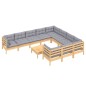 vidaXL 11-tlg. Garten-Lounge-Set mit Grauen Kissen Kiefernholz vidaXL 11-tlg. Garten-Lounge-Set mit Grauen Kissen Kiefernholz