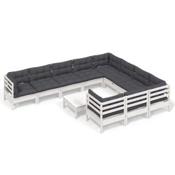 vidaXL 11-tlg. Garten-Lounge-Set mit Kissen Weiß Kiefernholz