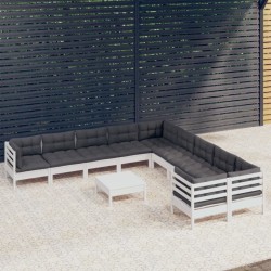 vidaXL 11-tlg. Garten-Lounge-Set mit Kissen Weiß Kiefernholz