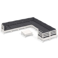 vidaXL 11-tlg. Garten-Lounge-Set mit Kissen Weiß Kiefernholz
