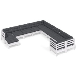 vidaXL 11-tlg. Garten-Lounge-Set mit Kissen Weiß Kiefernholz