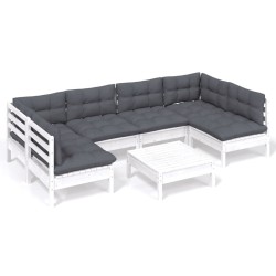 vidaXL 7-tlg. Garten-Lounge-Set mit Kissen Weiß Kiefer Massivholz