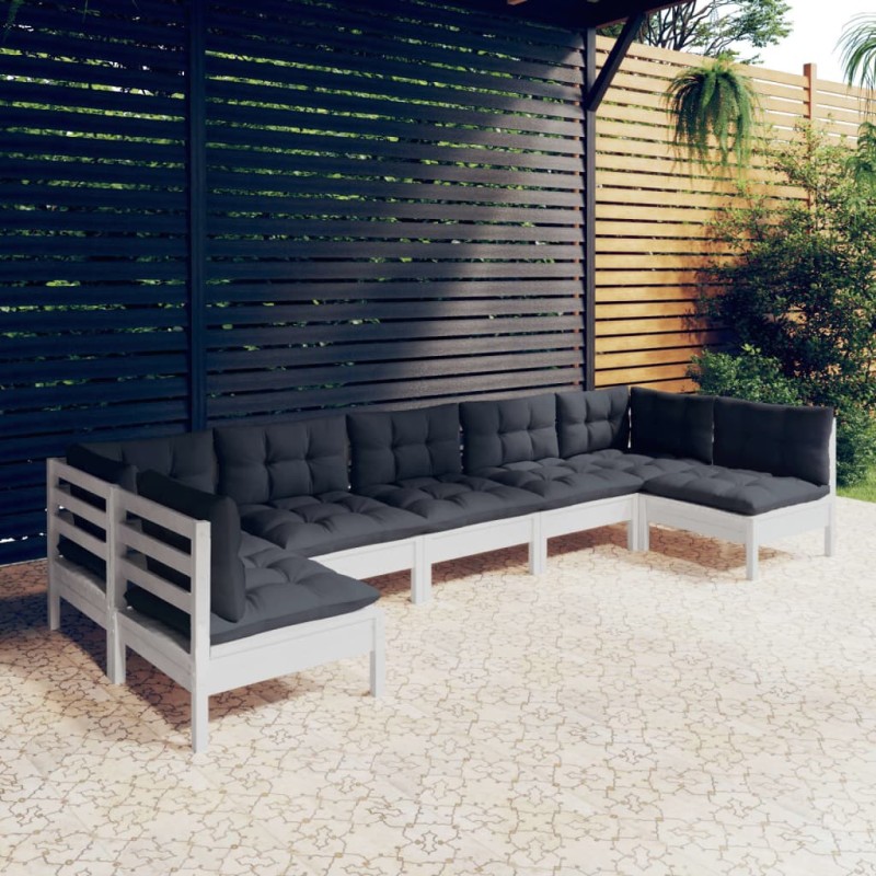 vidaXL 7-tlg. Garten-Lounge-Set mit Kissen Weiß Kiefer Massivholz vidaXL 7-tlg. Garten-Lounge-Set mit Kissen Weiß Kiefer Massivholz