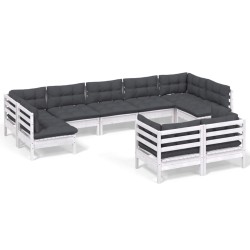 vidaXL 9-tlg. Garten-Lounge-Set mit Kissen Weiß Kiefer Massivholz