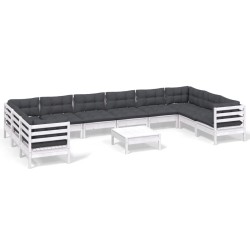 vidaXL 11-tlg. Garten-Lounge-Set mit Kissen Weiß Kiefernholz