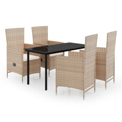 vidaXL 5-tlg. Garten-Essgruppe mit Kissen Beige