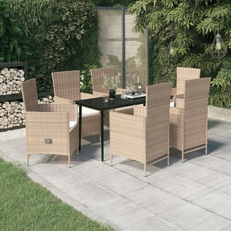 vidaXL 7-tlg. Garten-Essgruppe mit Kissen Beige vidaXL 7-tlg. Garten-Essgruppe mit Kissen Beige