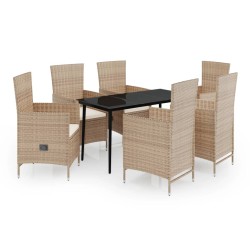 vidaXL 7-tlg. Garten-Essgruppe mit Kissen Beige
