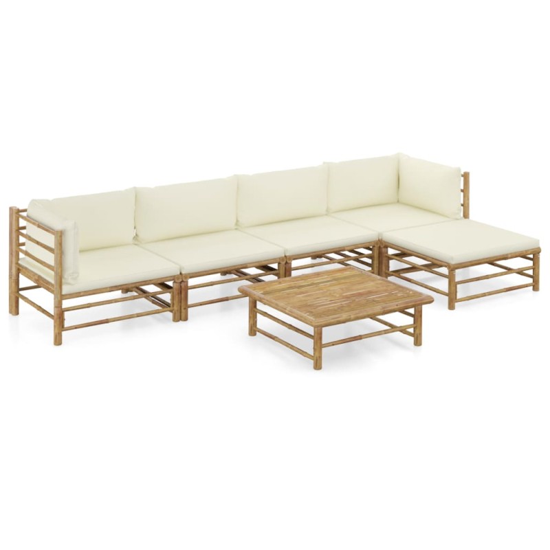 vidaXL 6-tlg. Garten-Lounge-Set mit Cremeweißen Kissen Bambus vidaXL 6-tlg. Garten-Lounge-Set mit Cremeweißen Kissen Bambus