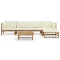 vidaXL 6-tlg. Garten-Lounge-Set mit Cremeweißen Kissen Bambus