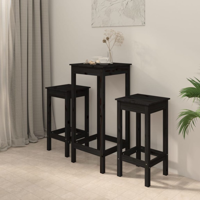 vidaXL 3-tlg. Bar-Set Schwarz Massivholz Kiefer vidaXL 3-tlg. Bar-Set Schwarz Massivholz Kiefer