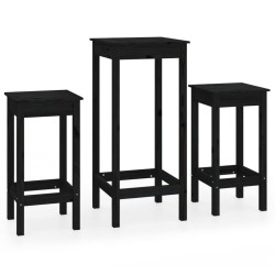vidaXL 3-tlg. Bar-Set Schwarz Massivholz Kiefer