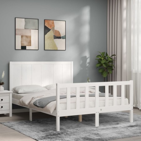 vidaXL Massivholzbett mit Kopfteil Weiß 140x190 cm