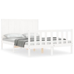 vidaXL Massivholzbett mit Kopfteil Weiß 140x190 cm