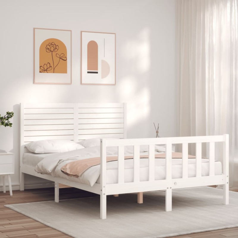 vidaXL Massivholzbett mit Kopfteil Weiß vidaXL Massivholzbett mit Kopfteil Weiß