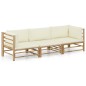 3-tlg. Garten-Lounge-Set mit Cremeweißen Kissen Bambus 3-tlg. Garten-Lounge-Set mit Cremeweißen Kissen Bambus