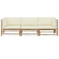 3-tlg. Garten-Lounge-Set mit Cremeweißen Kissen Bambus 3-tlg. Garten-Lounge-Set mit Cremeweißen Kissen Bambus
