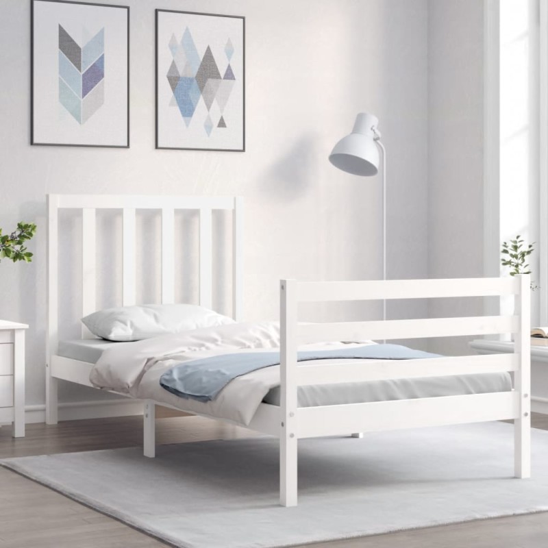 vidaXL Massivholzbett mit Kopfteil Weiß vidaXL Massivholzbett mit Kopfteil Weiß