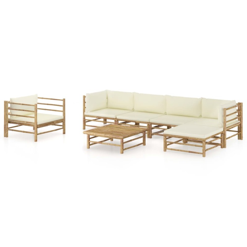 vidaXL 7-tlg. Garten-Lounge-Set mit Cremeweißen Kissen Bambus vidaXL 7-tlg. Garten-Lounge-Set mit Cremeweißen Kissen Bambus