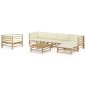 vidaXL 7-tlg. Garten-Lounge-Set mit Cremeweißen Kissen Bambus vidaXL 7-tlg. Garten-Lounge-Set mit Cremeweißen Kissen Bambus