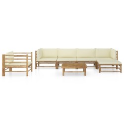 vidaXL 7-tlg. Garten-Lounge-Set mit Cremeweißen Kissen Bambus