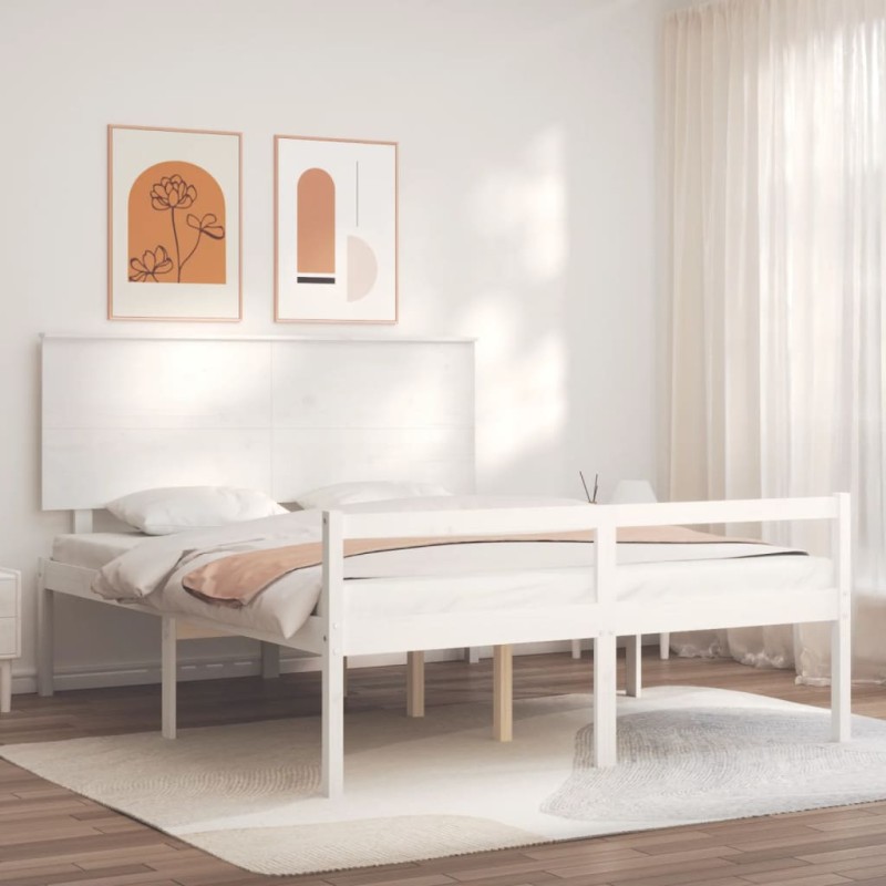 vidaXL Seniorenbett mit Kopfteil Weiß Kingsize Massivholz vidaXL Seniorenbett mit Kopfteil Weiß Kingsize Massivholz