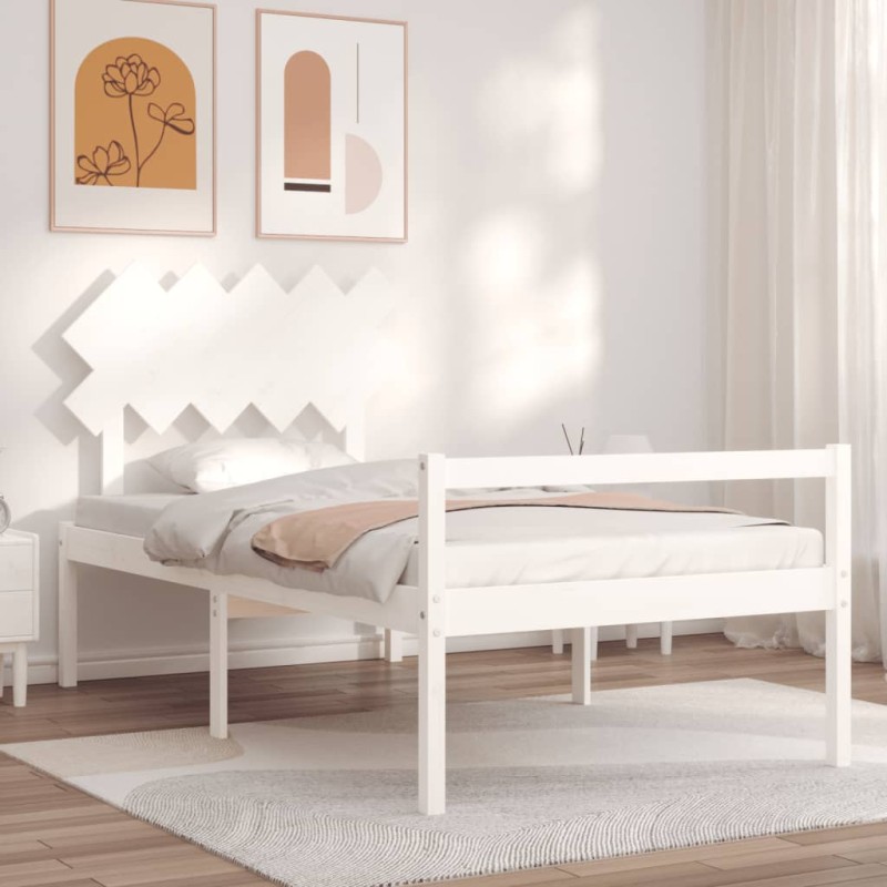 vidaXL Seniorenbett mit Kopfteil 100x200 cm Weiß Massivholz vidaXL Seniorenbett mit Kopfteil 100x200 cm Weiß Massivholz