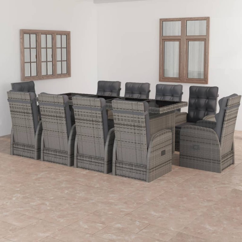 vidaXL 11-tlg. Garten-Essgruppe mit Auflagen Poly Rattan Grau vidaXL 11-tlg. Garten-Essgruppe mit Auflagen Poly Rattan Grau