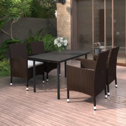 vidaXL 5-tlg. Garten-Essgruppe mit Auflagen Poly Rattan und Glas