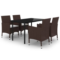 vidaXL 5-tlg. Garten-Essgruppe mit Auflagen Poly Rattan und Glas