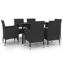 vidaXL 7-tlg. Garten-Essgruppe mit Auflagen Poly Rattan und Glas